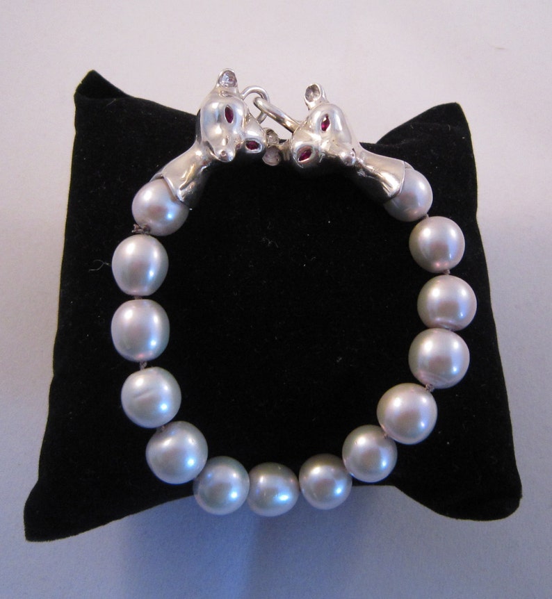 Silver and Pearl fox head bracelet image 2