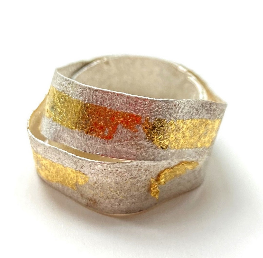 Twisted Silver Ring With Gold Leaf 2 - Etsy