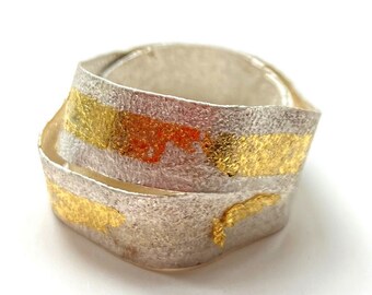 Twisted silver ring with gold leaf 2