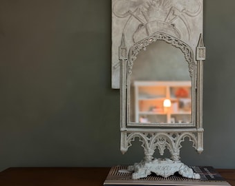 Vintage Cast Iron Gothic Revival Swivel Vanity Mirror