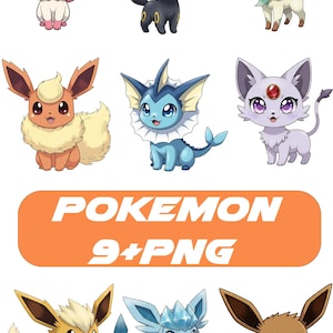 Eevee Evolutions Chibi PNG Bundle, Kawaii Clipart, Sublimation Art (Digital Download)