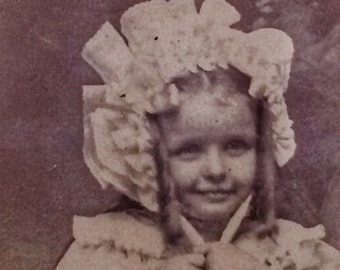 Sweet Girl with Bonnet & Curls Vintage Photo