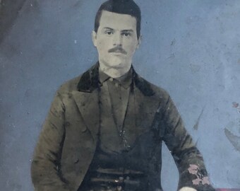 Full Plate Tintype: Huge Image of Handsome Man, Hand Painted, Identified