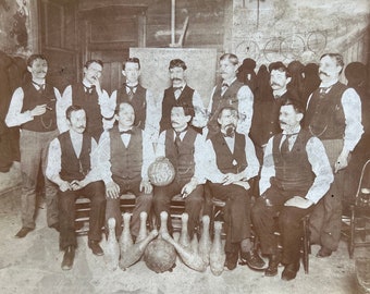 Bowling Champs 1899 Antique Photo Smoking Drinking