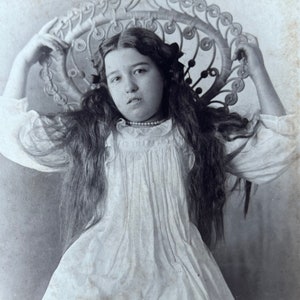 Beautiful Long Hair Girl vintage Cabinet Card Photo Bell Weir City, Kansas