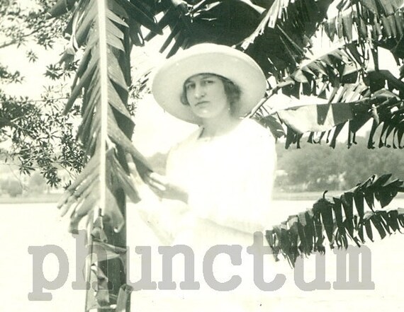 Buy Vintage Photo: Beautiful Woman & Palm Tree at Lake Online in 