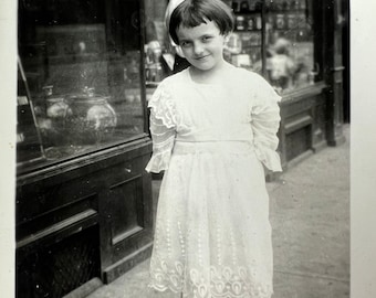 Little Girl High Button Boots Tobacco Shop Vintage Found Photo 1918