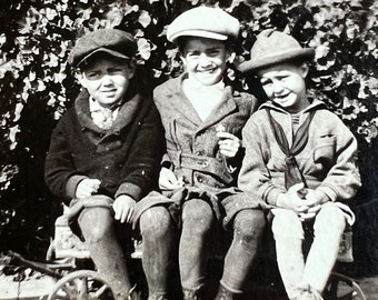 Little Rascals Vintage Found Photo 3 Boys Newsboy Hats Boy Scout