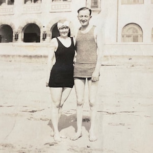 Antique Swimsuit Couple Vintage Photo We’re Here Because We’re Here