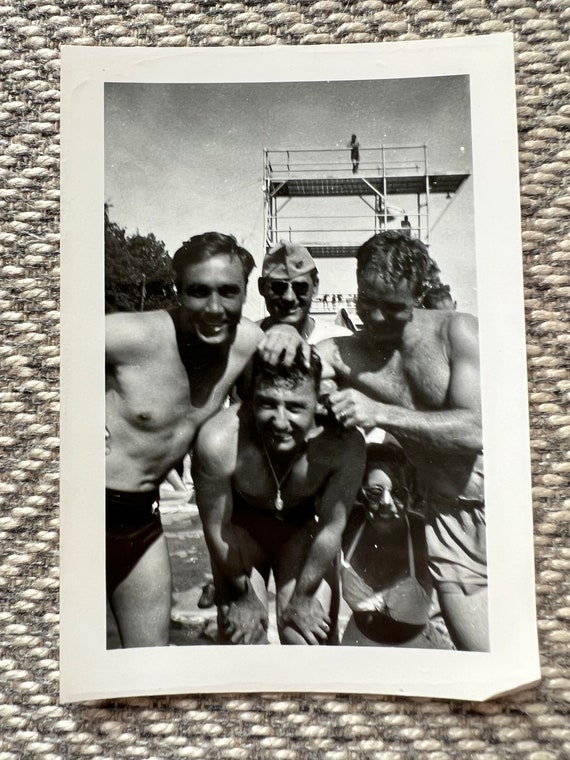 Roughhousing Hunky Men a Girl in Vintage Swimsuits Photo 1941 Etsy