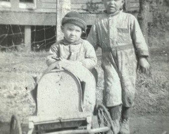 Joe & Kenneth in Pedal Car Vintage Photo Yale, OK 1927