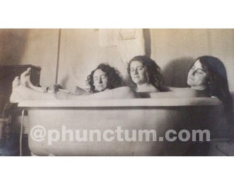 Beautiful Young Women in Bathtub Long Hair Antique Photo