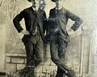 Handsome Men in Hats Antique Tintype Photo Sharp Dresser Dandy