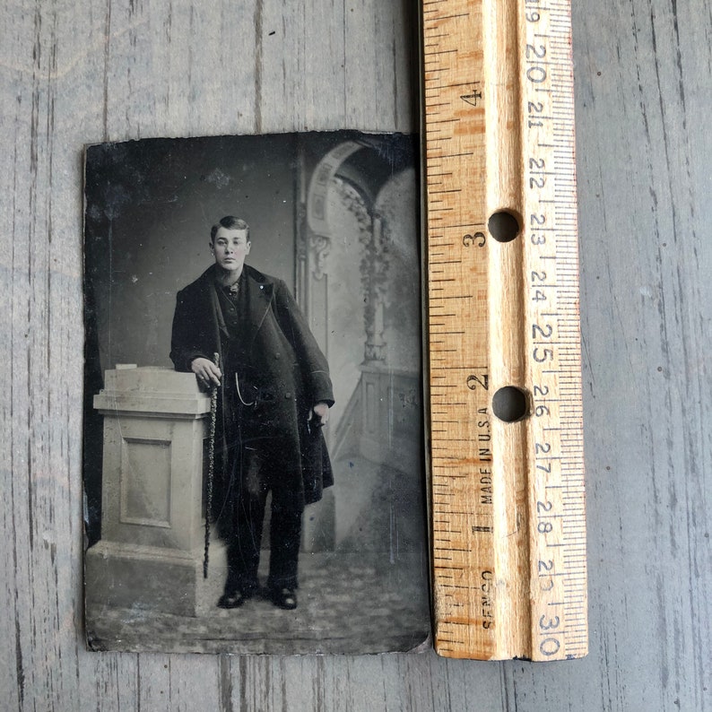 Handsome Man Antique Tintype Photo Sharp Dresser Dandy Walking Stick image 3