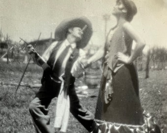 The Wooer with Violin Flapper Spit Curl Hats Vintage Found Photo