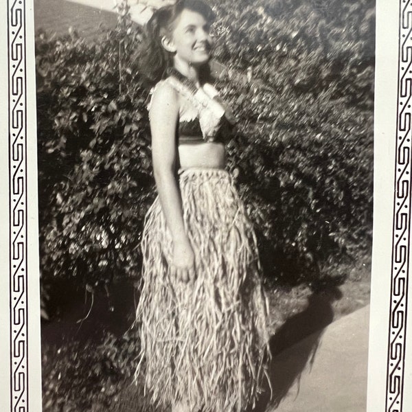 1940s Hula Skirt Photo Vintage Cheesecake Photograph WW2 Era