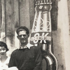 Gammal King Beer-skylt Oklahoma 1930-tals vintagefoto