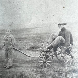 Bruce & His Saxon Vintage Photo Little Boy Pulls Man on Cart