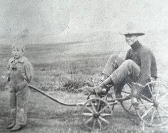 Bruce & His Saxon Vintage Photo Little Boy Pulls Man on Cart