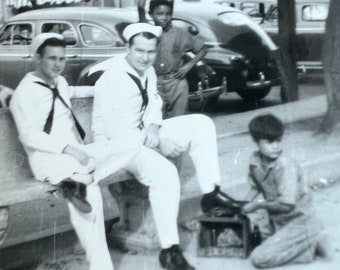 Shine Sailor? Shoeshine Boy Vintage Photo WW2 Era