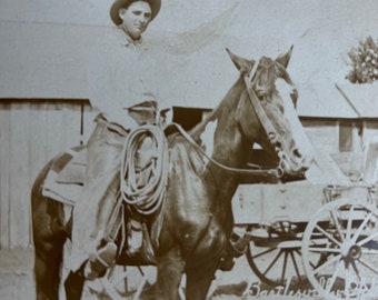 Bartlesville OK Cowboy on Horseback RPPC Real Photo Postcard Elwood