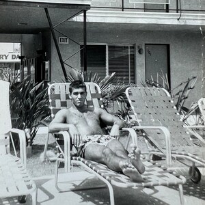 Hunky Young Man in Swimsuit at Motel Pool Vintage Found Photo 1957