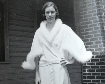 Flapper in White Fur Antique Found Photo