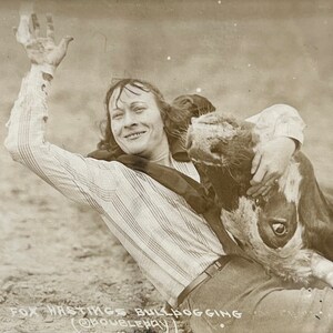 Fox Hastings Rodeo Cowgirl Vintage Doubleday Real Photo Postcard RPPC Lady Buldogger