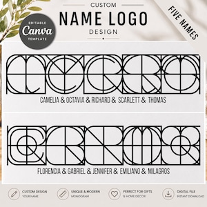 Anpassad namnlogotypdesign, personlig monogramlogotyp, geometrisk namnkonst, efternamn, initialdesign, redigerbar Canva, tatueringslogotypdesign