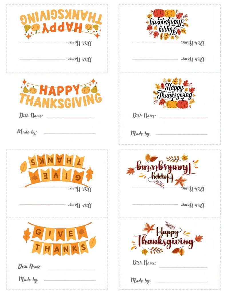 Name Tag Table Sign Event Thanksgiving Potluck Printable Buffet Food Label Tent Card Holiday ...