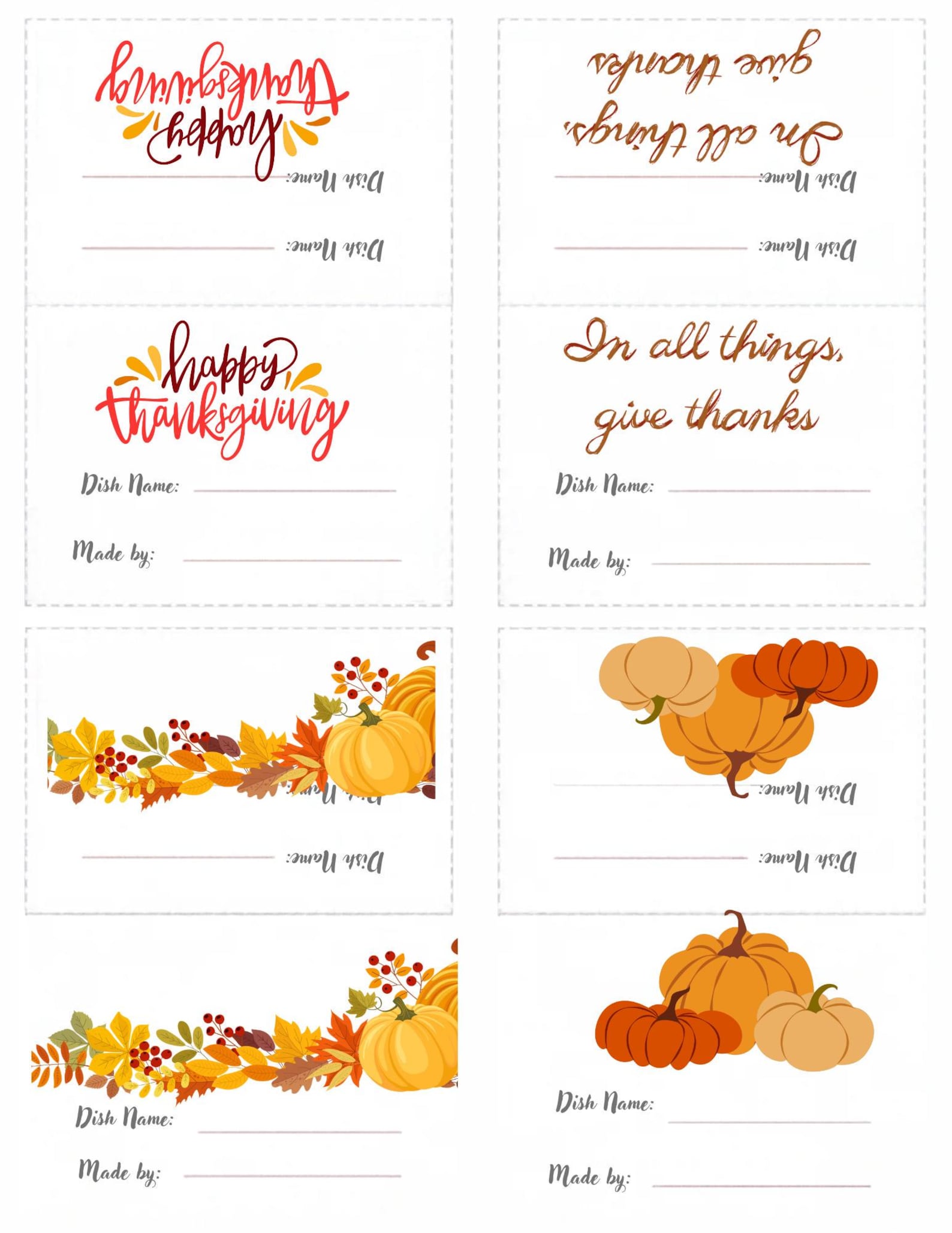Name Tag Table Sign Event Thanksgiving Potluck Printable Buffet Food Label Tent Card Holiday ...