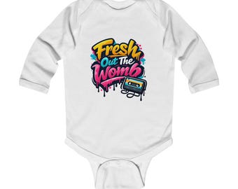 Vers uit de baarmoeder babyrompertje | Graffiti streetwear hiphop-bodysuit voor pasgeborenen | Cool kraamcadeau voor ouders: T-shirt met lange mouwen