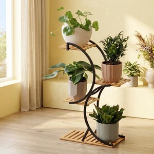 Four Tier Natural Bamboo Plant Stand Racks, Indoor Outdoor Multiple Flower Pot Holder Shelves, Balcony Living Room Corner Display Shelf