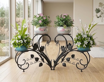 2-Piece Half Heart Metal Plant Stand Set, Elegant Iron Planter Display Rack with Stainless Steel Finish, Indoor Outdoor Garden Flower Shelf
