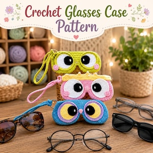 Crochet Glasses Case Pattern PDF | 18-in-1 Cute Case, Kawaii Animal Eyeglasses Holder, Crochet Bundle , Amigurumi, DIY Gift Idea, Cute Cover