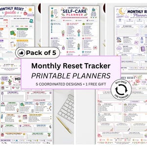 Monthly Reset Planner Bundle | Goal Tracker, Self Care & Wellness Worksheets | PDF Printable