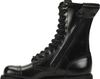 Handmade Black Military Jump Boots – Leather Tactical Combat Boots – Side Zip Lace-Up Cap Toe Army Boots for Men