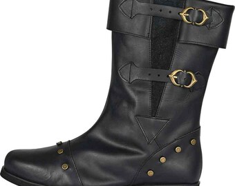 Handmade Men's Black Double Buckle Engineer Boot