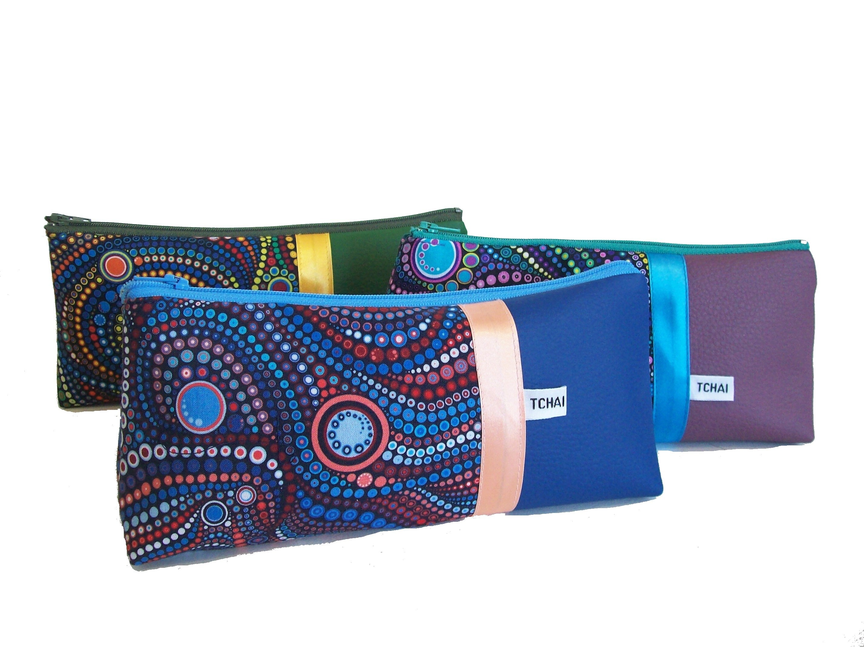 Trousse Scolaire Vegan Imprimé Aborigene , Fourre Tout A Stylos en Simili Cuir et Tissu Ethnique Poc