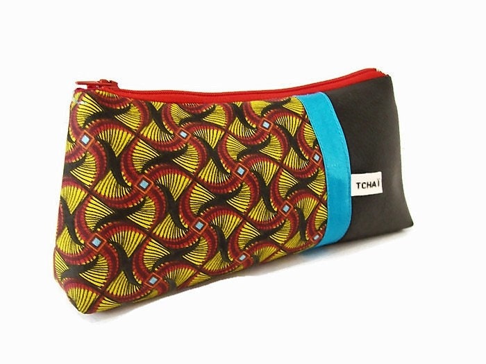 Trousse Scolaire Noir et Jaune Imprimé Wax , Rentrée Des Classes Fourre Tout à Crayons en Simili Cui