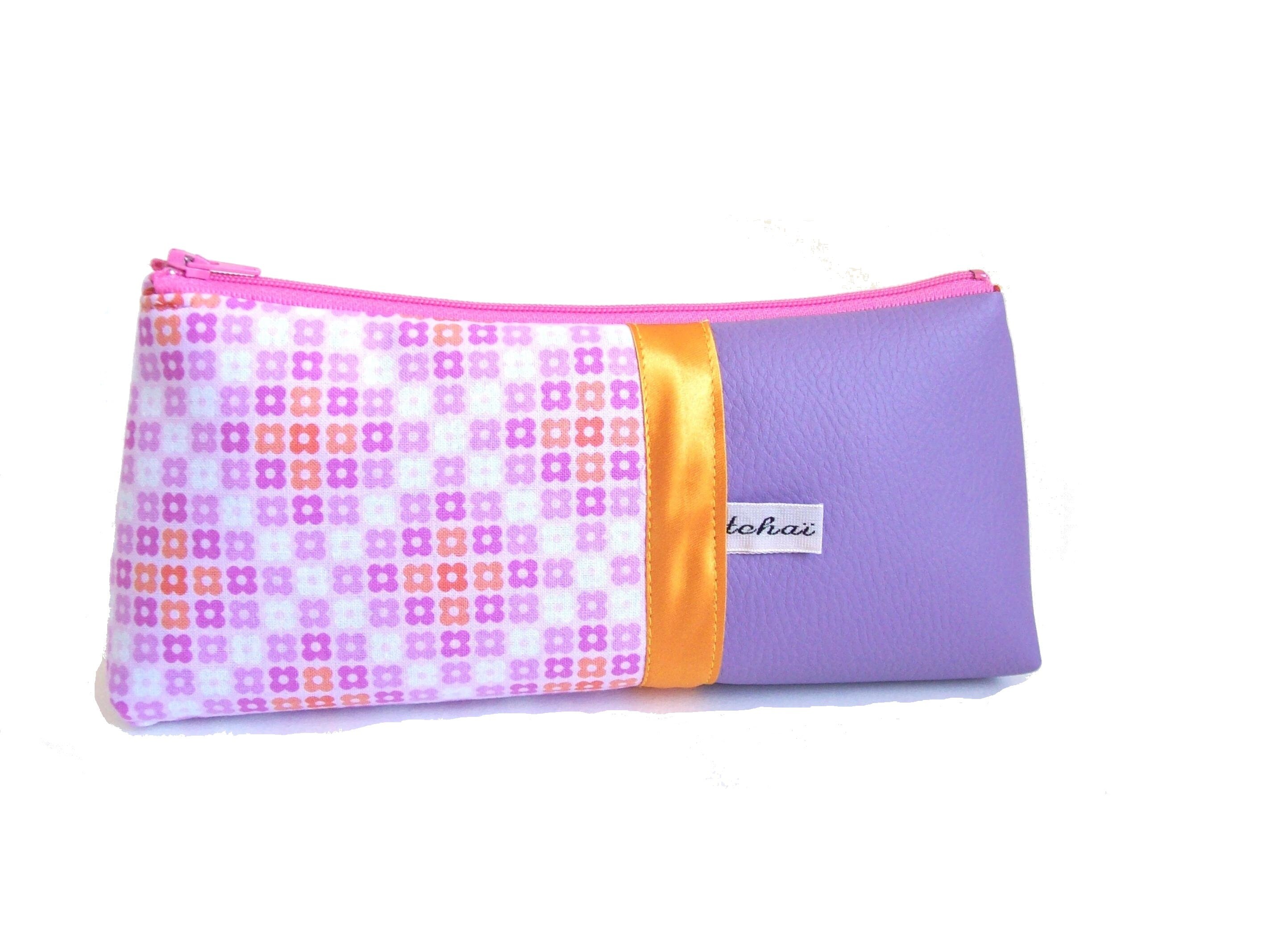 Trousse Scolaire Mauve et Rose A Motifs Vintage , Rentrée Des Classes Fourre Tout Crayons Graphique 