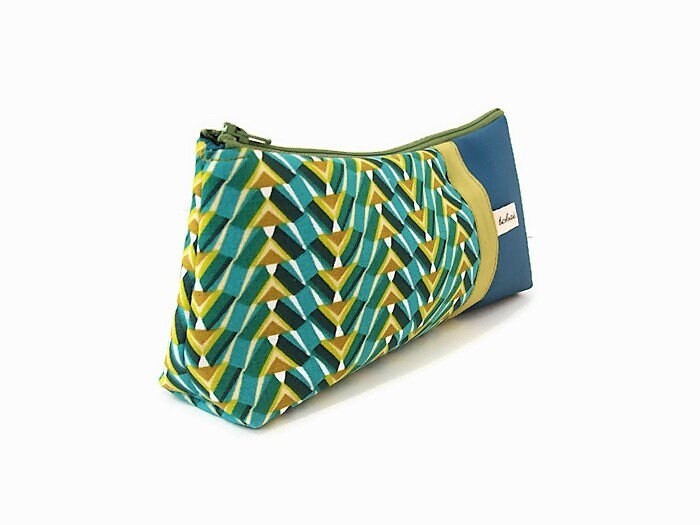 Trousse Scolaire Turquoise et Vert Motifs Pharaon , Pochette A Crayons en Simili Cuir Tissu Graphiqu