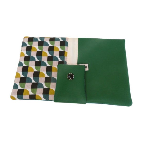 portefeuille vert graphique, compagnon pochette tout en un en simili cuir et tissu style vintage, porte monnaie , porte cartes