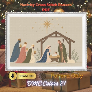 Nativity Cross Stitch Pattern PDF Christmas Manger Scene Chart