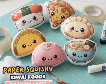 Modello stampabile fai da te Kawaii per creare squishy di carta, kit creativo a tema cibo, ritaglio di giocattoli di carta, download digitale in PDF, attività e lavoretto sensoriale per bambini.