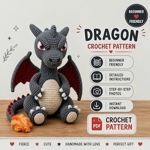 Dragon Crochet Pattern | Amigurumi Dragon PDF | "Instant Download"