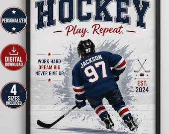 Personalized Hockey Name Poster | Custom Kids Sports Print | Hockey Room Decor | Digital Download | ZedderZCanada