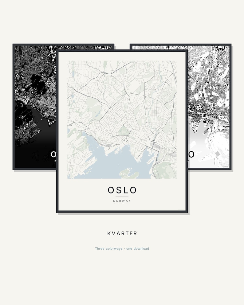 Oslo Map Print, Printable Wall Art, Oslo Poster, City Map Digital Download, Minimalist Scandi Decor, Housewarming Gift image 1