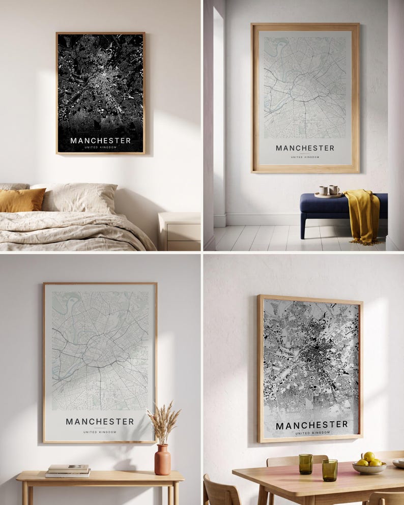 Manchester map wall art — Listing image 02 — colorways