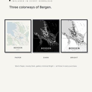 Bergen-Stadtplan als Kunstdruck, Wandbild zum Ausdrucken, Digitaler Download, Minimalistisches Stadtplan-Poster, Skandinavische Deko, Einzugsgeschenk Bild 2